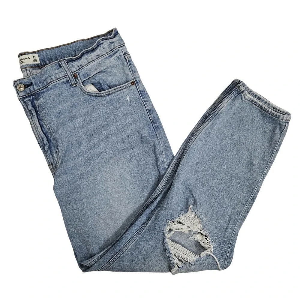 Abercrombie & Fitch The Mom‎ High Rise Jeans Womens 18L Light Wash Distressed